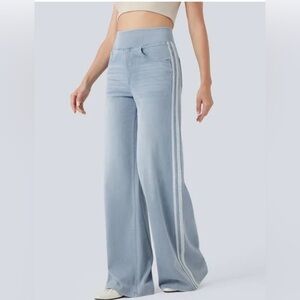 HALARA Light Blue Wide Leg Track Pants with White Side Stripes LP